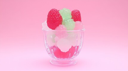 Glass Bowl of Colorful Candy Fruit Dessert