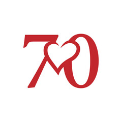 initial number 70 with love valentine day
