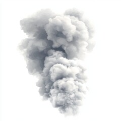 Gray smoke plume rising, isolated, white background, design element