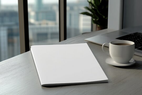 Premium Quality Picture of Booklet Mockup with Laptop and Coffee - Powered by Adobe
