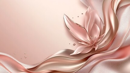 Rose Gold Flower On Elegant Silk Drapery