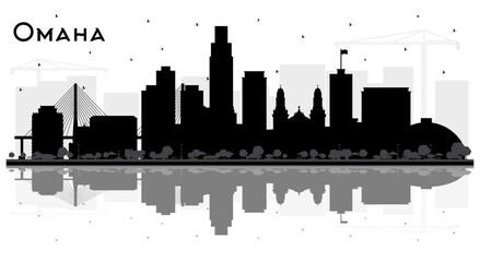 Omaha Nebraska City Skyline Silhouette with Black Buildings and reflections Isolated on White. Tourism Concept with Historic Architecture. Omaha USA Cityscape with Landmarks. © BooblGum