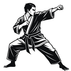 Silhouettes of fights with martial arts fists