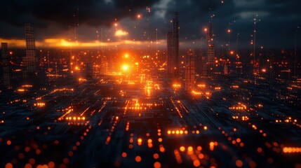 Obraz premium Futuristic Cityscape at Night: A Digital Metropolis