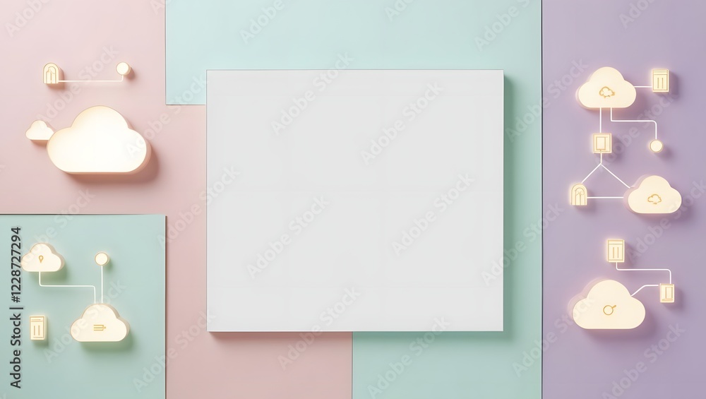 Poster cloud computing network server data transfer abstract pastel design
