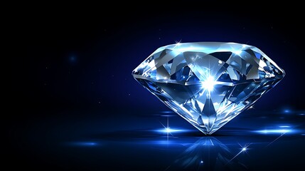 Sparkling Blue Diamond Reflecting Light on Dark Background