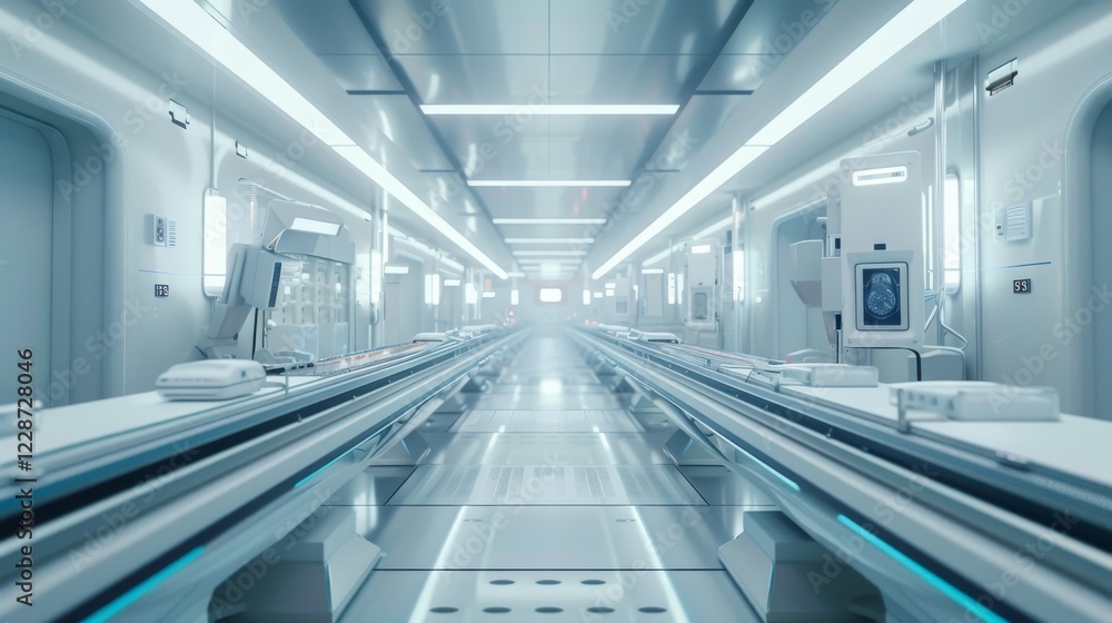 Poster advanced conveyor system in operation at modern factory
