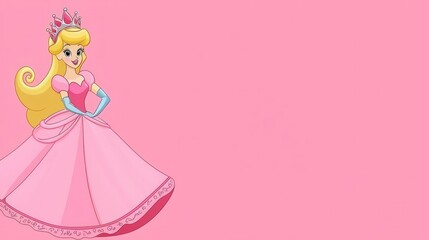 Princess in pink gown, fairytale background, invitation design