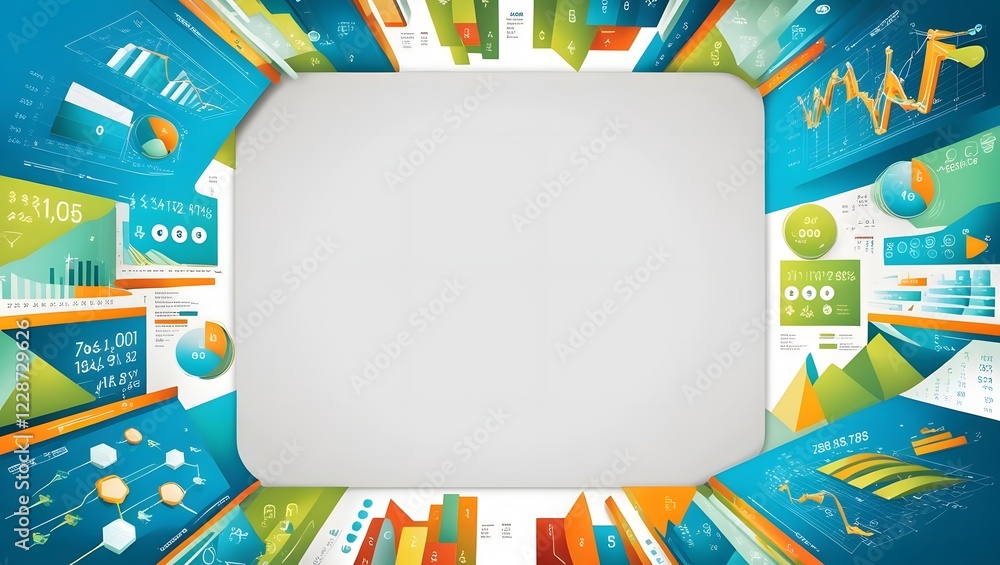 Poster data visualization graphics with colorful charts and space for text