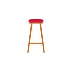 Modern bar stool, red chair with wooden legs vector flat icon, lounge couch furniture, comfortable seat Cafe interior
