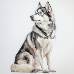 Fototapeta premium Siberian Husky with Ruffled Fur Sitting Gracefully in Soft Light