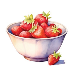 watercolors delicious bowl of fresh strawberries  illustration