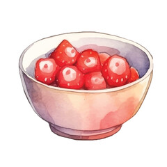 watercolors delicious bowl of fresh strawberries  illustration