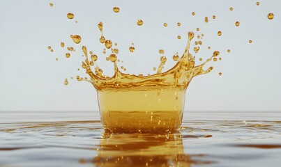 Amber liquid splash, studio backdrop, clean background, advertising