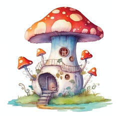 watercolors A whimsical mushroom house  illustration