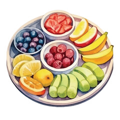 watercolors beautifully arranged fruit platter illustration