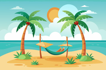 A tropical island with a hammock