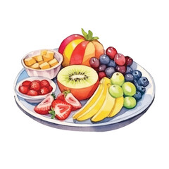 watercolors beautifully arranged fruit platter illustration