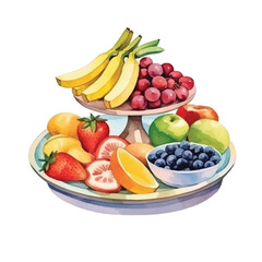 watercolors beautifully arranged fruit platter illustration