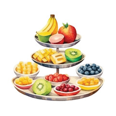 watercolors beautifully arranged fruit platter illustration