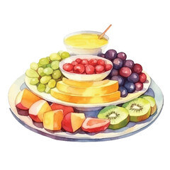 watercolors beautifully arranged fruit platter illustration