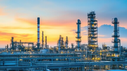Fototapeta premium A biofuel-powered industrial zone with clear skies and greenery surrounding the plant.