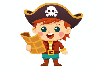 Obraz premium A pirate cartoon boy with a treasure map