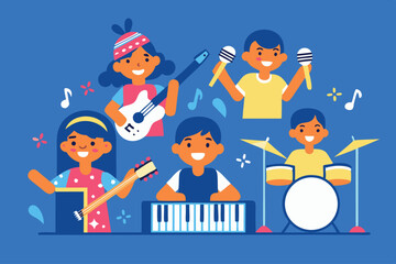 group of people playing guitar and other musical instruments