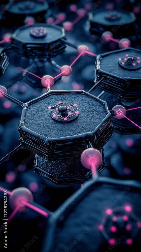 Poster abstract network hexagonal nodes connectivity data technology