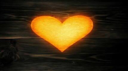 Glowing Heart on Rustic Wooden Background