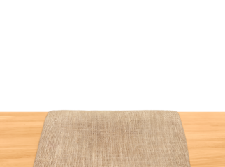Empty sackcloth on wooden table PNG transparent.