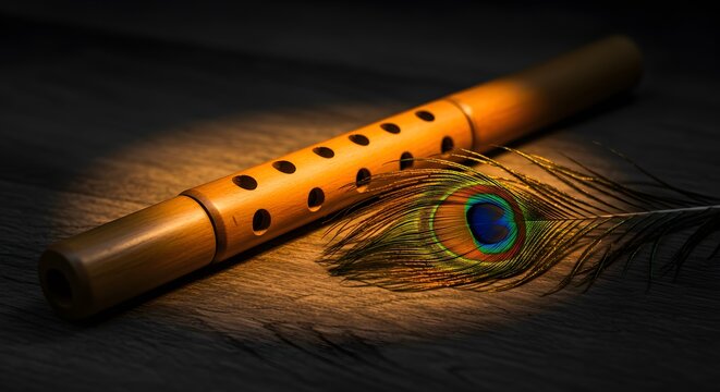 flute and a peacock feather generative ai