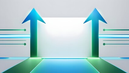 Twin Arrows Ascend on Minimalist Stage with Tech Lines, Modern Growth