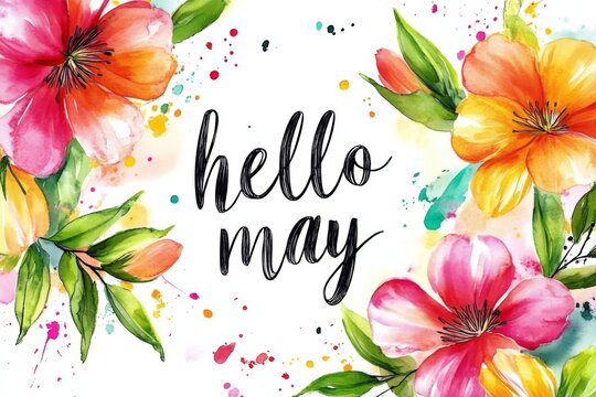 Spring Floral Vector Illustration with Colorful Watercolor Background and White Space | Beautiful Flowers and Splashes | 