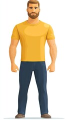 Fototapeta premium Muscular man, yellow shirt, jeans, studio, portrait, website avatar
