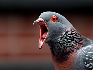 A close up of a pigeon with its mouth open showing its teeth © VISUAL BACKGROUND