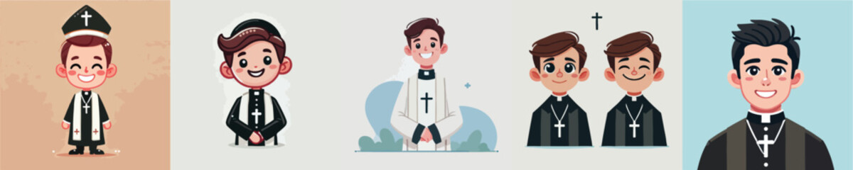 vector set of priest characters