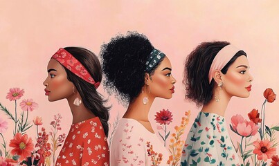 Celebrating diversity and femininity, this empowering illustration is perfect for Women's History Month, beauty campaigns, or social media awareness posts.