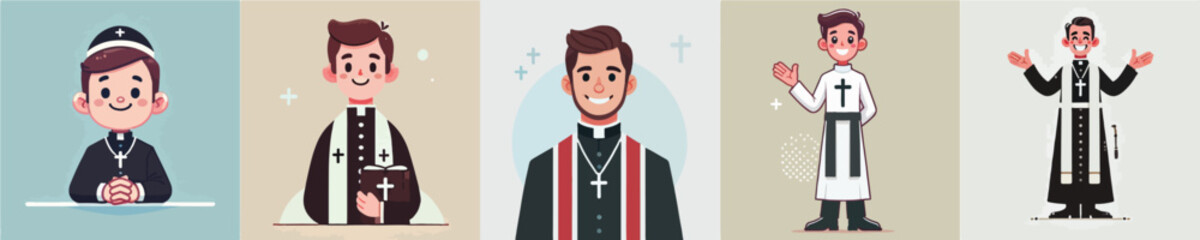 vector set of priest characters