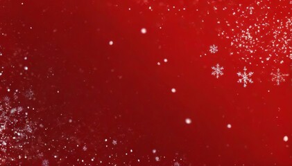 Festive Red Background with Scattered Snowflakes and Bokeh Effect for Winter Celebration Theme.