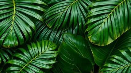 Monstera and palm leaves jungle texture