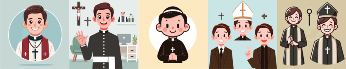 vector set of priest characters