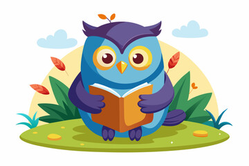 Obraz premium A cute owl reading a book in the park