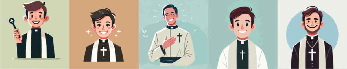 vector set of priest characters