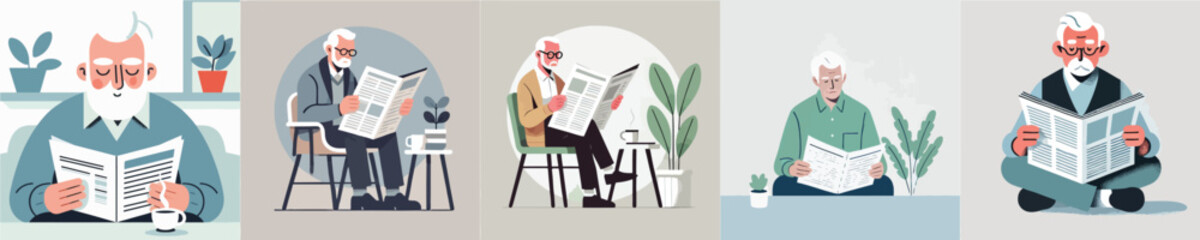 Fototapeta premium vector of a grandfather reading a newspaper