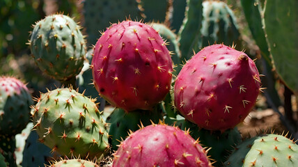 ripe cactus pear fruits prickly pear fiche di Full frame shot of prickly pear cactus landscape background,