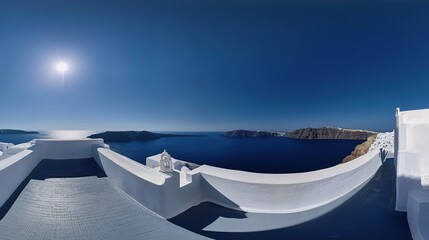 Stunning White Architecture Against Deep Blue Sea and Clear Skies in Santorini Greece - Perfect for Sunny Day