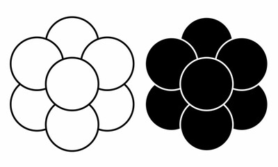 geometric flower symbols, egg of life,one outlined and one solid black, on a white background. Perfect for logos, patterns, or decorative design elements