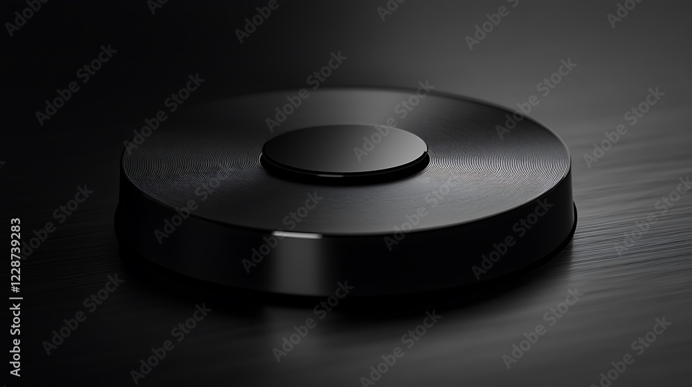 Poster black circular object with concentric rings and a smaller top