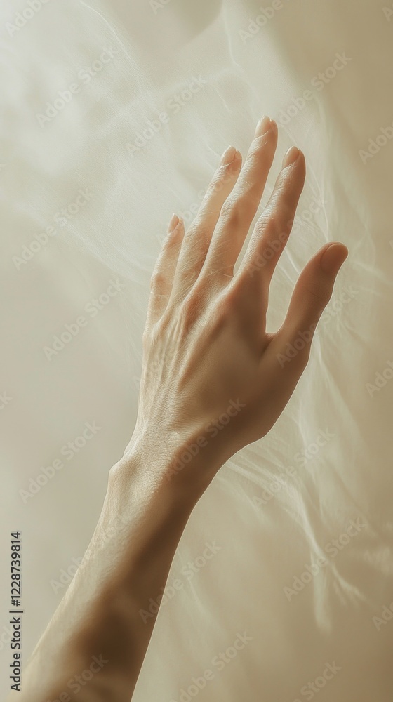 Poster the delicate hand, palm open and fingers extended, captures a moment of gentle yearning, illuminated